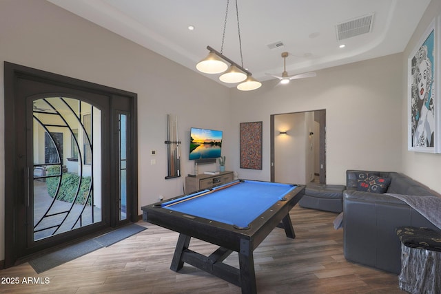 game room featuring billiards and wood-type flooring