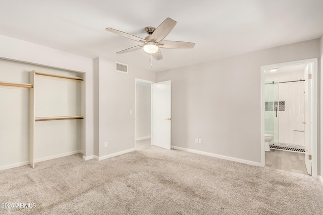 1906 N Evergreen St, Chandler, AZ 85225 - unfurnished bedroom featuring carpet floors, a closet, ensuite bath, baseboards, and a ceiling fan