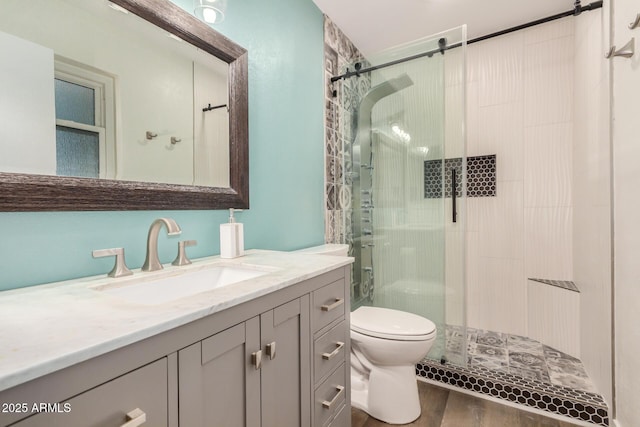 1906 N Evergreen St, Chandler, AZ 85225 - bathroom with toilet, a shower stall, vanity, and wood finished floors