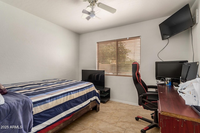 5220 W Desert Ln, Laveen, AZ 85339 - bedroom featuring baseboards, a desk, ceiling fan, and light tile patterned floors