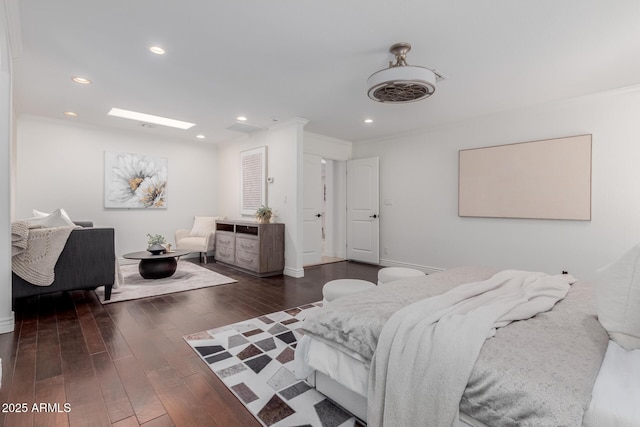 bedroom featuring crown molding, recessed lighting, and hardwood / wood-style floors