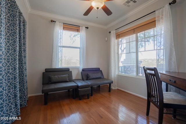34979 N 30th Ave, Phoenix, AZ 85086 - office featuring hardwood / wood-style flooring, crown molding, a ceiling fan, and baseboards