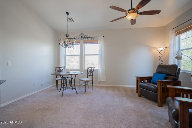 34979 N 30th Ave, Phoenix, AZ 85086 - carpeted dining space featuring a ceiling fan, baseboards, and a chandelier