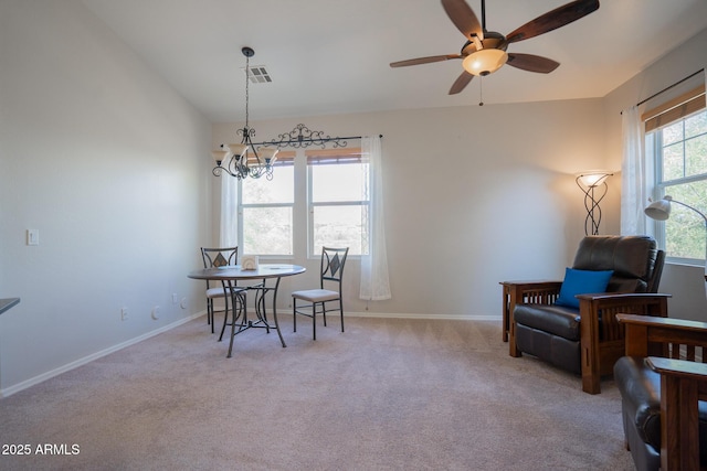 34979 N 30th Ave, Phoenix, AZ 85086 - carpeted dining area featuring a ceiling fan, a chandelier, and baseboards