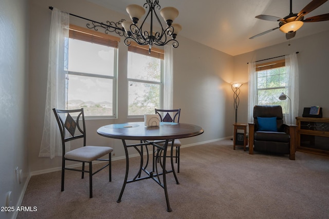 34979 N 30th Ave, Phoenix, AZ 85086 - dining space featuring carpet flooring, baseboards, a chandelier, and ceiling fan