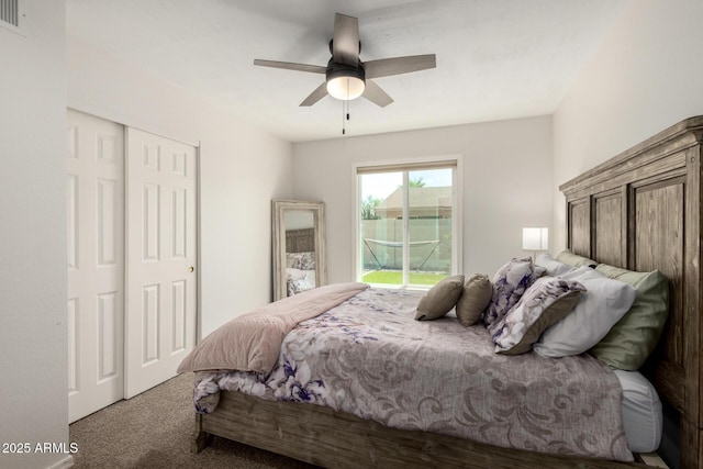 14235 N 26th Ln, Phoenix, AZ 85023 - bedroom with carpet floors, access to outside, a closet, and a ceiling fan