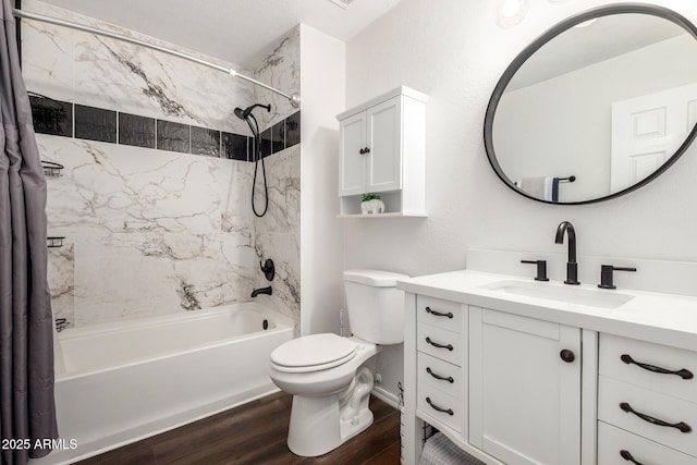 14235 N 26th Ln, Phoenix, AZ 85023 - full bathroom featuring shower / bath combination with curtain, vanity, and wood finished floors