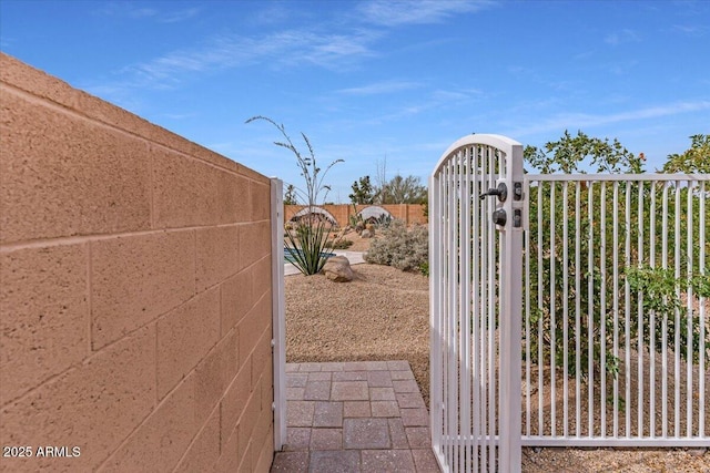 view of gate with fence private yard