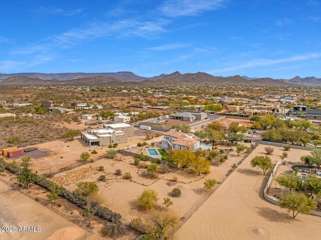 aerial view featuring a residential view and a mountain view