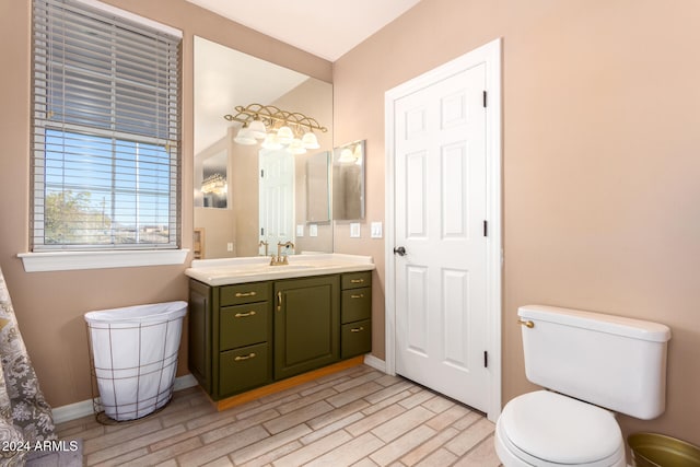 bathroom featuring vanity, toilet, and wood-type flooring