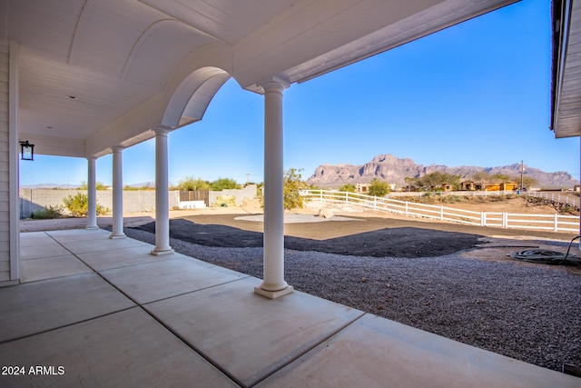 view of patio with a mountain view