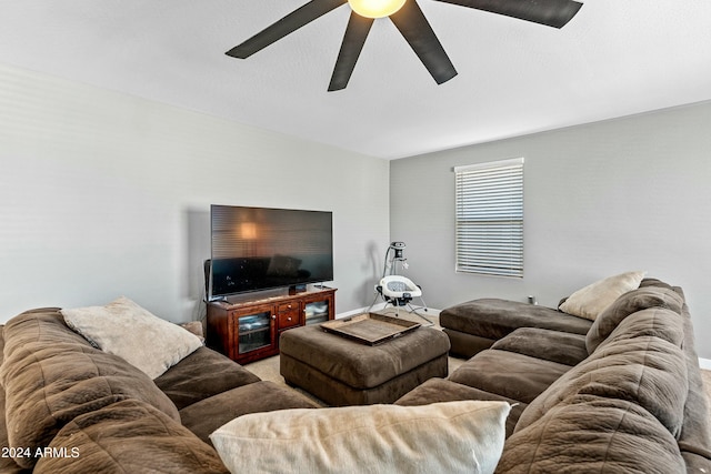 living room with ceiling fan