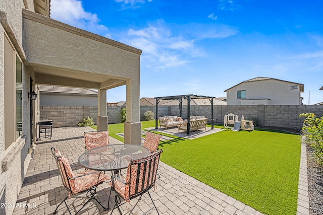 view of patio featuring a pergola and an outdoor hangout area