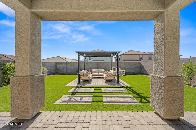 view of patio / terrace featuring a pergola and outdoor lounge area