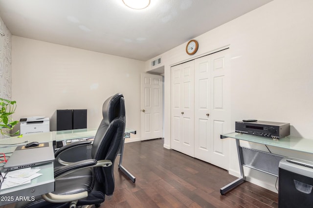 office space featuring dark hardwood / wood-style floors