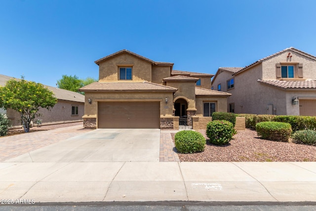 10910 E Sebring Ave, Mesa, AZ 85212 - view of front of home with driveway, an attached garage, stucco siding, and a tile roof