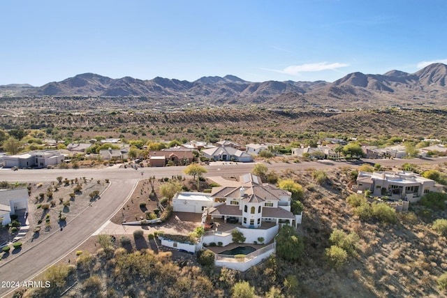 drone / aerial view featuring a mountain view