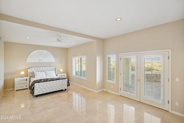 bedroom featuring access to outside and ceiling fan