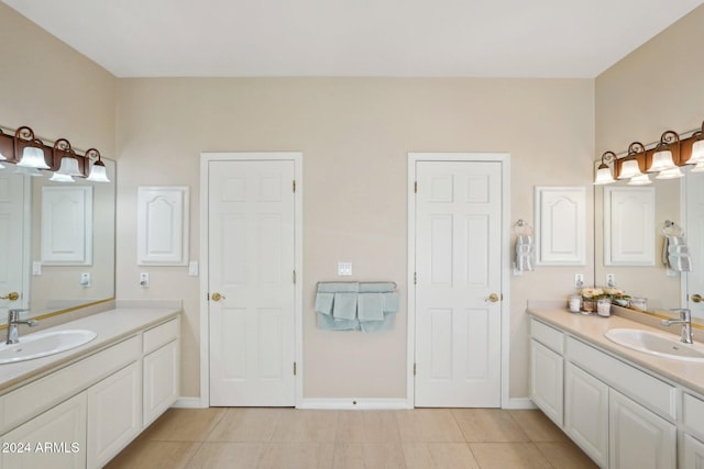 bathroom with vanity and tile patterned floors