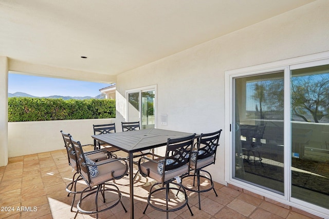 view of patio featuring a mountain view