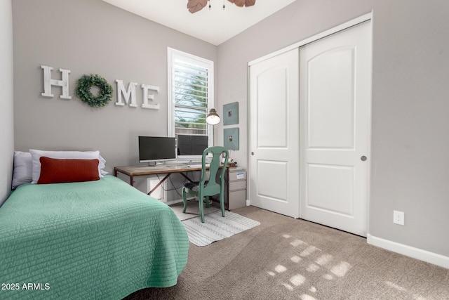 10542 W Electra Ln, Peoria, AZ 85383 - carpeted bedroom featuring a closet, a desk, ceiling fan, and baseboards
