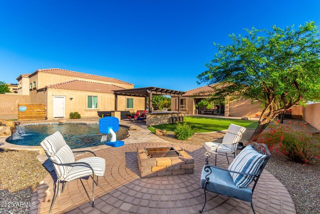 10542 W Electra Ln, Peoria, AZ 85383 - fenced backyard featuring a pergola, a patio area, and a fire pit