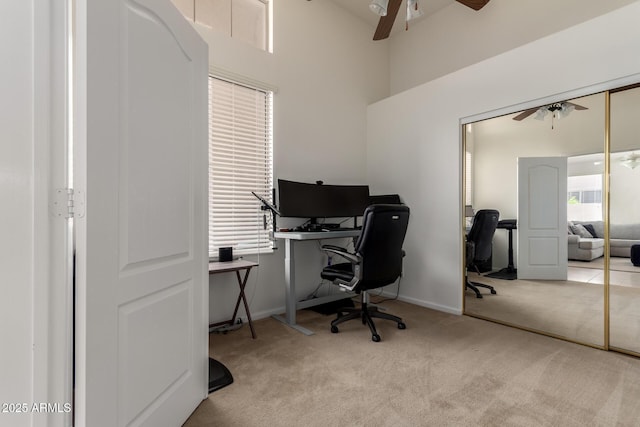 7231 W Lone Cactus Dr, Glendale, AZ 85308 - carpeted office with ceiling fan, a towering ceiling, and baseboards