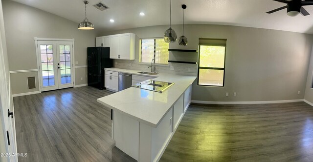 2138 E Williams Dr, Phoenix, AZ 85024 - kitchen with lofted ceiling, freestanding refrigerator, a sink, french doors, and stainless steel dishwasher