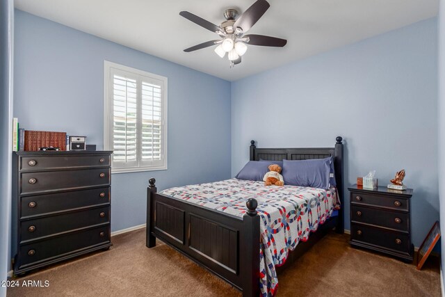 bedroom featuring carpet flooring and ceiling fan