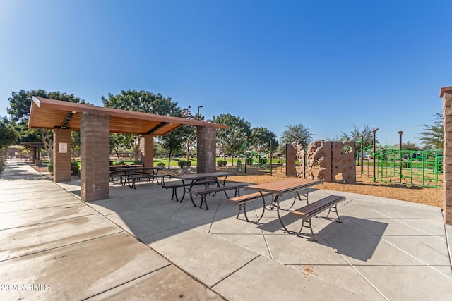 view of patio / terrace featuring a gazebo