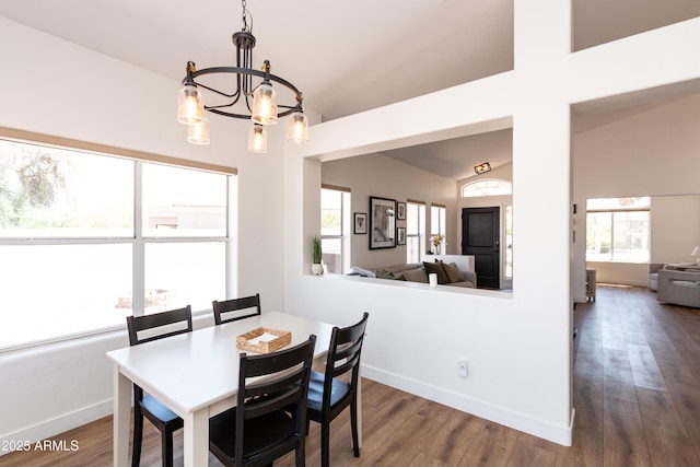 9791 N 118th Way, Scottsdale, AZ 85259 - dining room with a chandelier, dark wood finished floors, and lofted ceiling