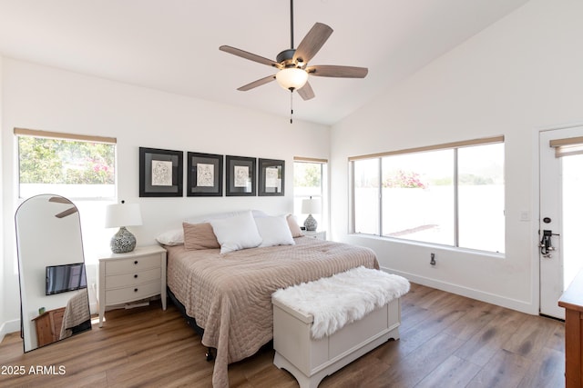 9791 N 118th Way, Scottsdale, AZ 85259 - bedroom featuring wood finished floors, a ceiling fan, and high vaulted ceiling