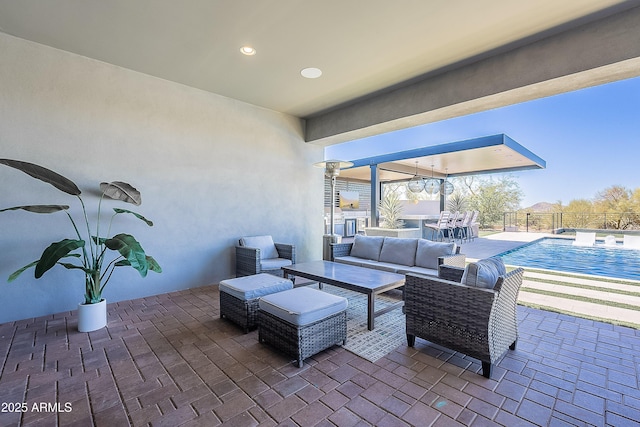 33766 N 86th St, Scottsdale, AZ 85266 - view of patio featuring an outdoor hangout area, exterior bar, and fence
