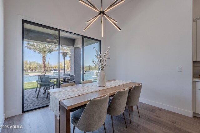 33766 N 86th St, Scottsdale, AZ 85266 - dining area featuring light wood finished floors, baseboards, and a chandelier