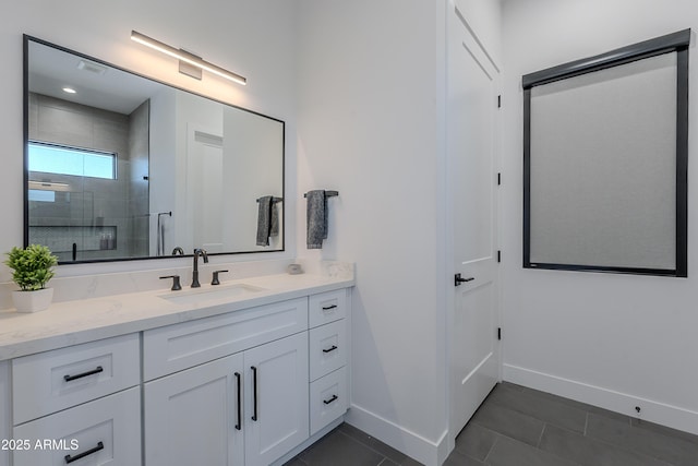 33766 N 86th St, Scottsdale, AZ 85266 - full bathroom with vanity, a stall shower, baseboards, and tile patterned floors