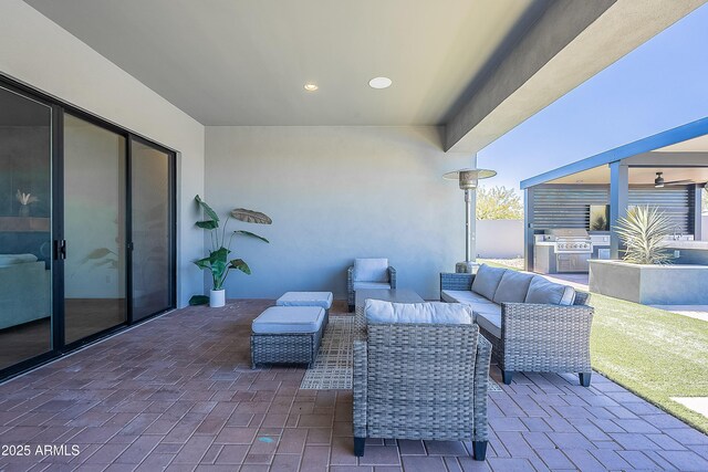 33766 N 86th St, Scottsdale, AZ 85266 - view of patio / terrace featuring outdoor lounge area and an outdoor kitchen