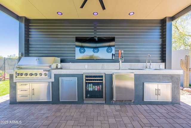 33766 N 86th St, Scottsdale, AZ 85266 - view of patio with beverage cooler, a sink, a grill, and exterior kitchen