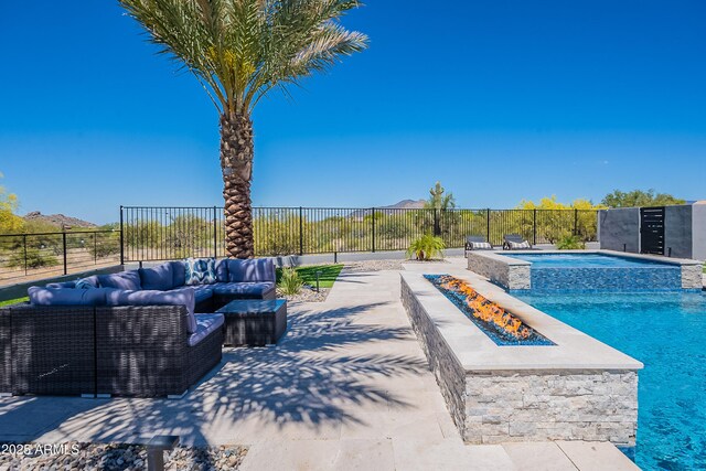 33766 N 86th St, Scottsdale, AZ 85266 - view of swimming pool featuring an outdoor hangout area, a fenced backyard, and a patio
