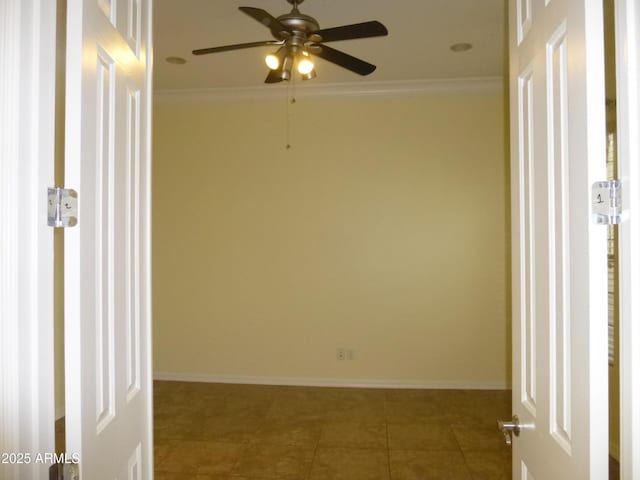 6687 S Banning St, Gilbert, AZ 85298 - tiled empty room with a ceiling fan, crown molding, and baseboards