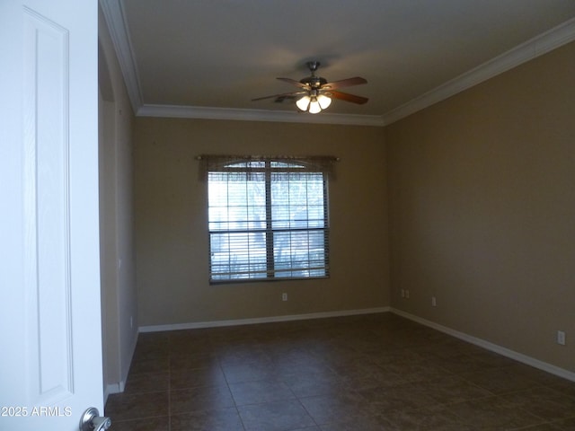 6687 S Banning St, Gilbert, AZ 85298 - tiled empty room with crown molding, a ceiling fan, and baseboards