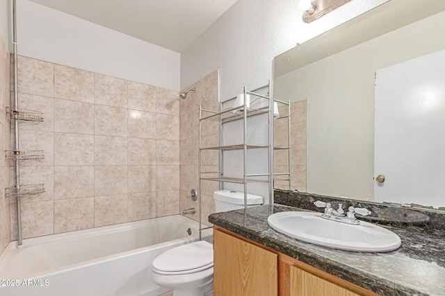 full bath featuring toilet, tub / shower combination, and vanity