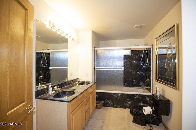 bathroom with vanity and shower / bath combination