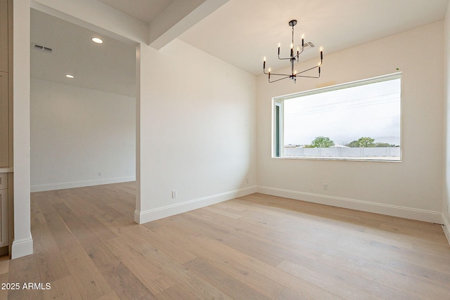 6832 N 178th Ln, Waddell, AZ 85355 - empty room with visible vents, baseboards, light wood finished floors, an inviting chandelier, and recessed lighting