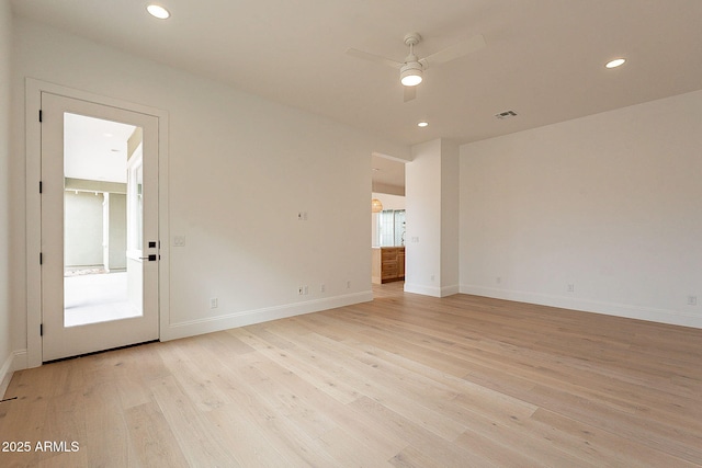 6832 N 178th Ln, Waddell, AZ 85355 - unfurnished room featuring visible vents, baseboards, ceiling fan, recessed lighting, and light wood-style flooring