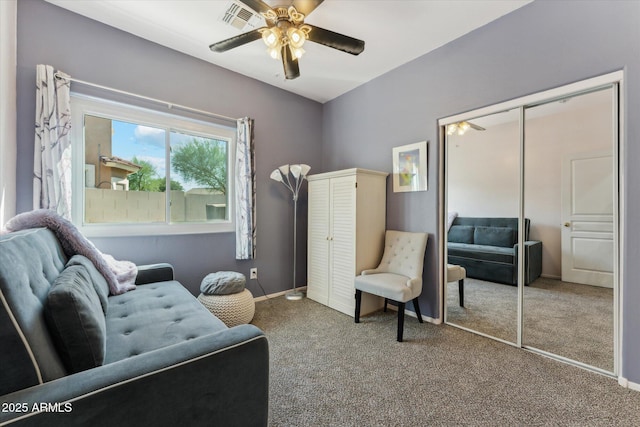 1924 S Rome St, Gilbert, AZ 85295 - living room featuring a ceiling fan, carpet flooring, and baseboards