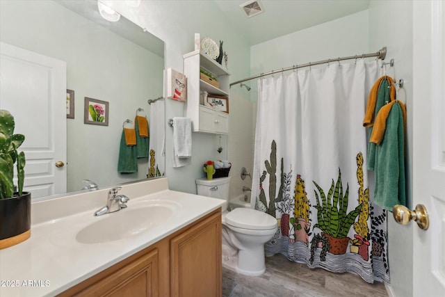 1924 S Rome St, Gilbert, AZ 85295 - full bathroom with vanity, wood finished floors, toilet, and shower / bathtub combination with curtain
