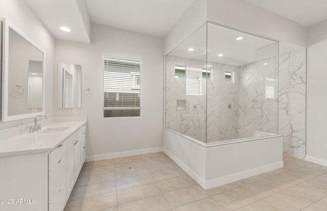 22660 E Pegasus Pkwy, Queen Creek, AZ 85142 - full bath featuring plenty of natural light, vanity, a marble finish shower, recessed lighting, and baseboards