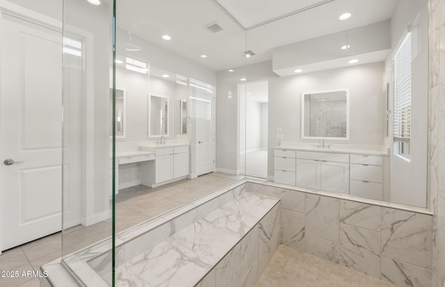 22660 E Pegasus Pkwy, Queen Creek, AZ 85142 - bathroom featuring two vanities, recessed lighting, and tile patterned flooring