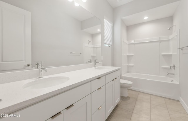 22660 E Pegasus Pkwy, Queen Creek, AZ 85142 - full bathroom with toilet, tile patterned flooring, double vanity, shower / tub combination, and recessed lighting