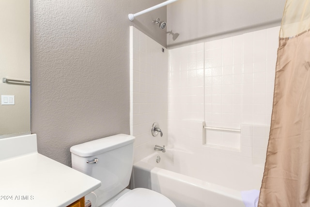 full bathroom with vanity, toilet, and shower / tub combo